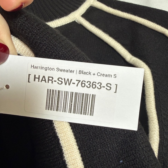 Baltic Born Harrington Sweater Black White Contrast Trim Mock Neck | NWT Size S - Picture 15 of 17